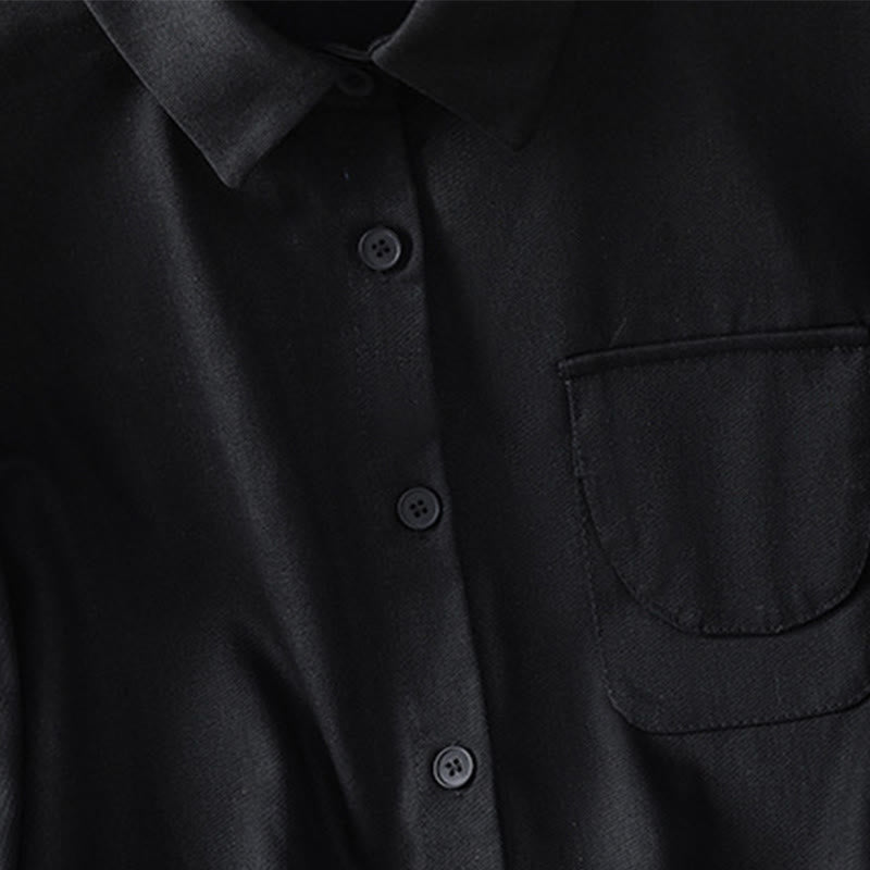 Chemise décontractée en coton à manches longues et col montant pour femme avec poches Buddha Stones - image 12