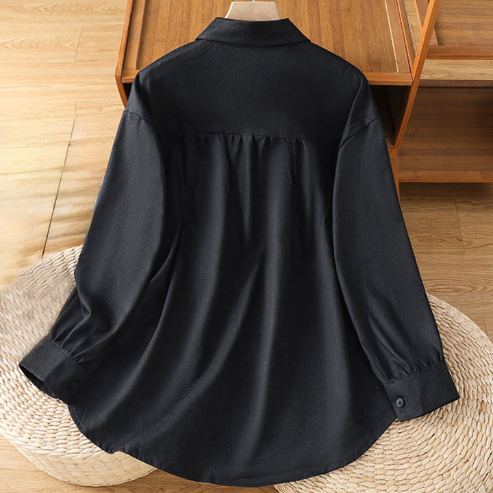 Chemise décontractée en coton à manches longues et col montant pour femme avec poches Buddha Stones - image 10