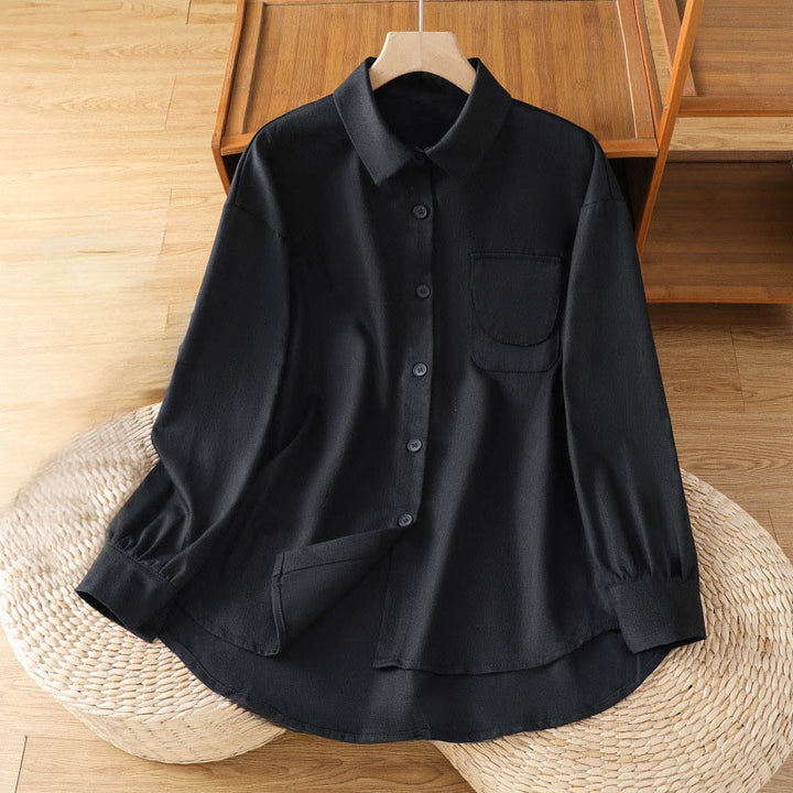Chemise décontractée en coton à manches longues et col montant pour femme avec poches Buddha Stones - Noir - US14，UK/AU18，EU46 (2XL) - image 9