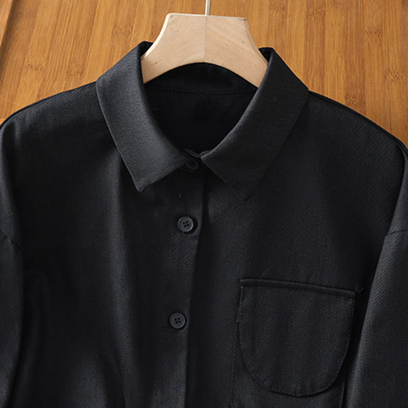 Chemise décontractée en coton à manches longues et col montant pour femme avec poches Buddha Stones - image 14