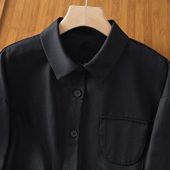Chemise décontractée en coton à manches longues et col montant pour femme avec poches Buddha Stones - image 14