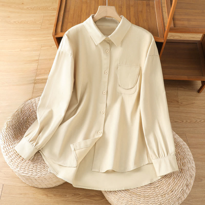 Chemise décontractée en coton à manches longues et col montant pour femme avec poches Buddha Stones - PapayaWhip - US14，UK/AU18，EU46 (2XL) - image 18