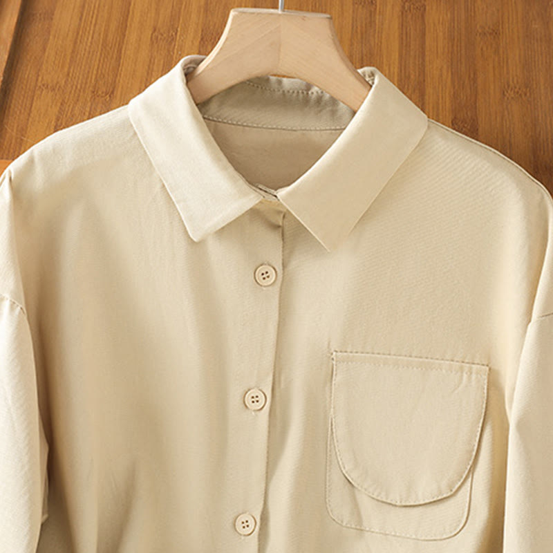 Chemise décontractée en coton à manches longues et col montant pour femme avec poches Buddha Stones - image 25