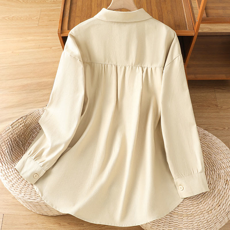 Chemise décontractée en coton à manches longues et col montant pour femme avec poches Buddha Stones - image 19