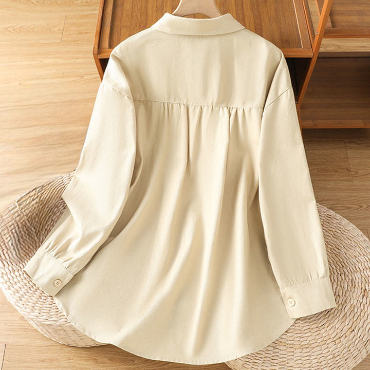 Chemise décontractée en coton à manches longues et col montant pour femme avec poches Buddha Stones - image 19