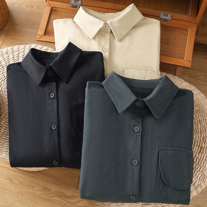 Chemise décontractée en coton à manches longues et col montant pour femme avec poches Buddha Stones - image 29
