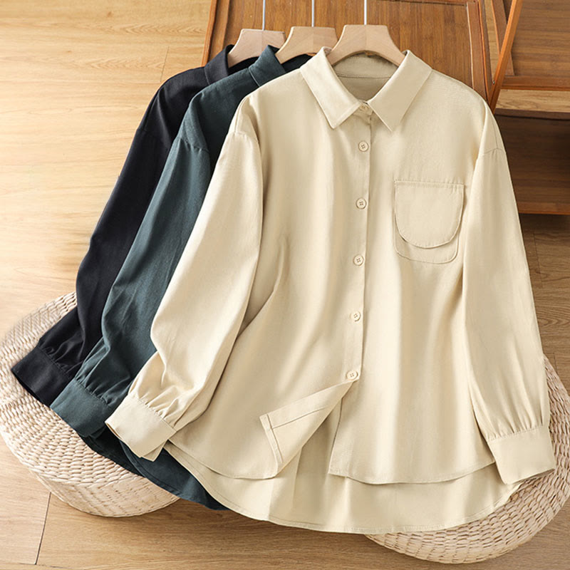 Chemise décontractée en coton à manches longues et col montant pour femme avec poches Buddha Stones - image 28