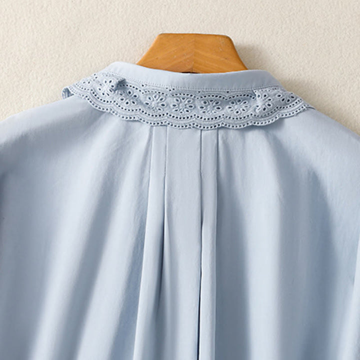 Chemise décontractée en coton à manches longues et revers en dentelle pour femme Buddha Stones - image 3