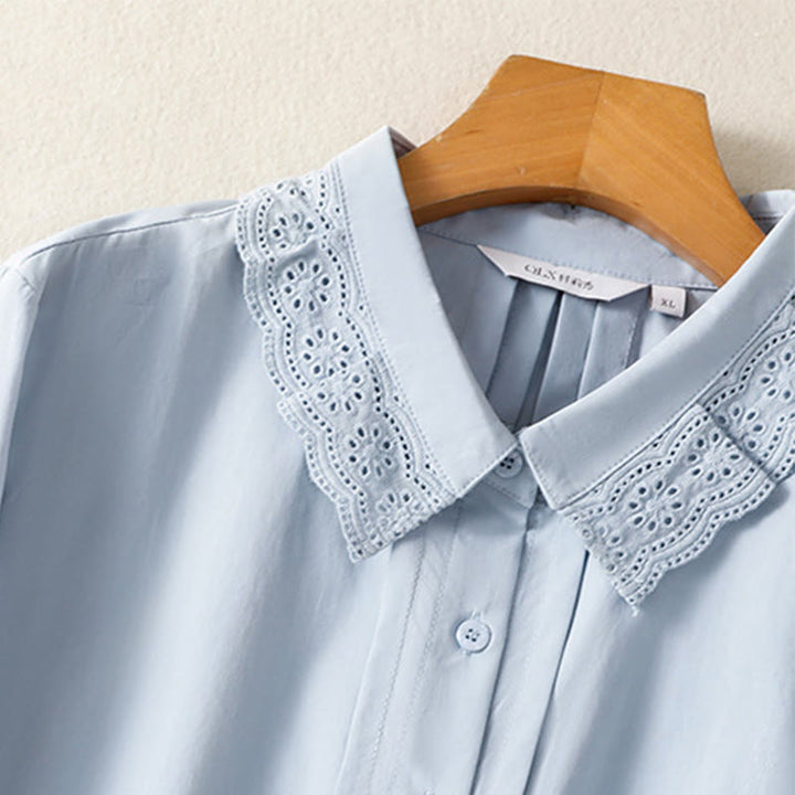 Chemise décontractée en coton à manches longues et revers en dentelle pour femme Buddha Stones - image 4