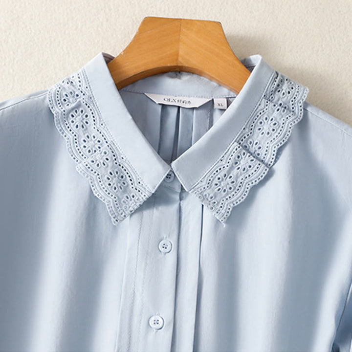 Chemise décontractée en coton à manches longues et revers en dentelle pour femme Buddha Stones - image 2