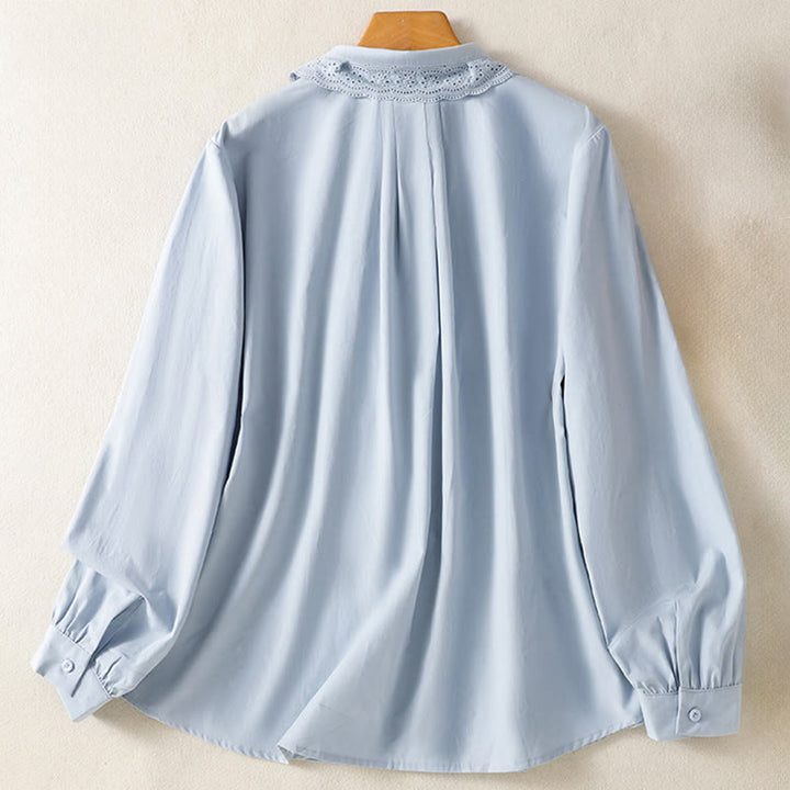 Chemise décontractée en coton à manches longues et revers en dentelle pour femme Buddha Stones - image 1