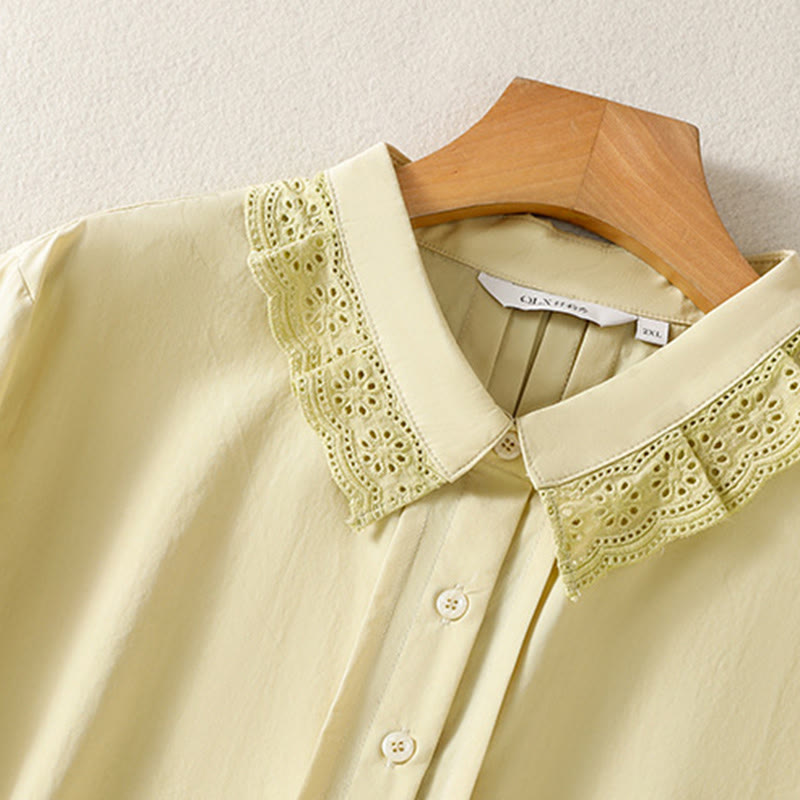 Chemise décontractée en coton à manches longues et revers en dentelle pour femme Buddha Stones - image 11