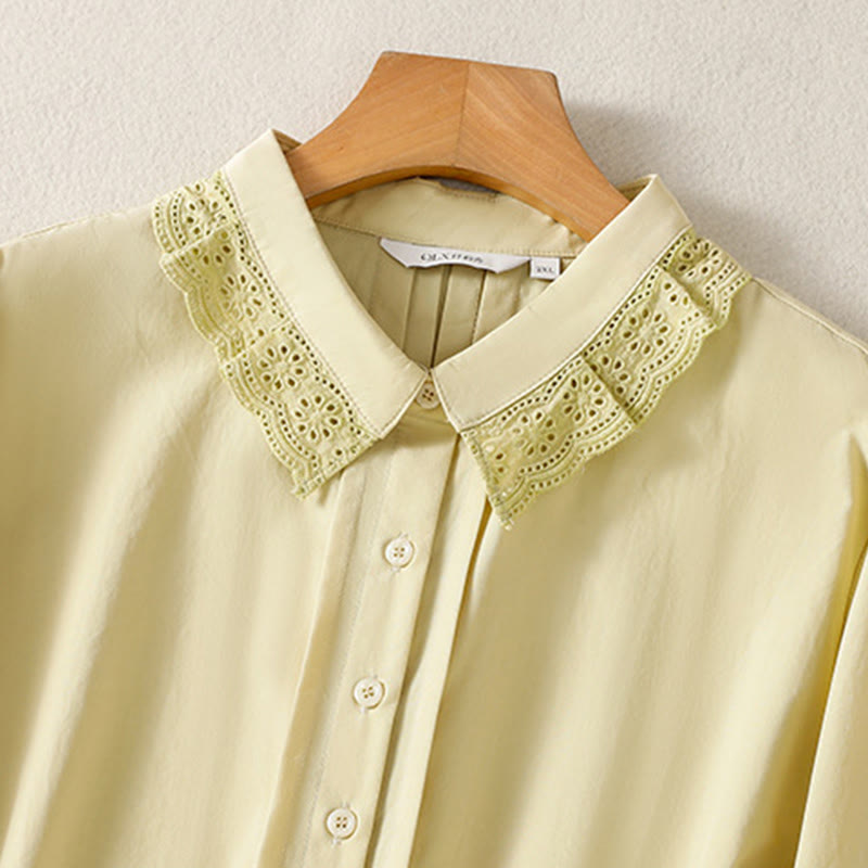 Chemise décontractée en coton à manches longues et revers en dentelle pour femme Buddha Stones - image 13