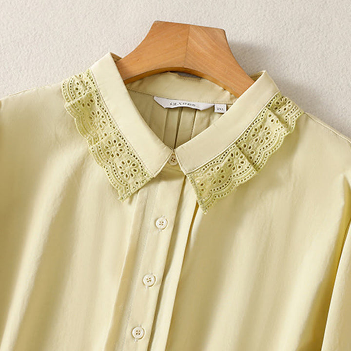 Chemise décontractée en coton à manches longues et revers en dentelle pour femme Buddha Stones - image 13