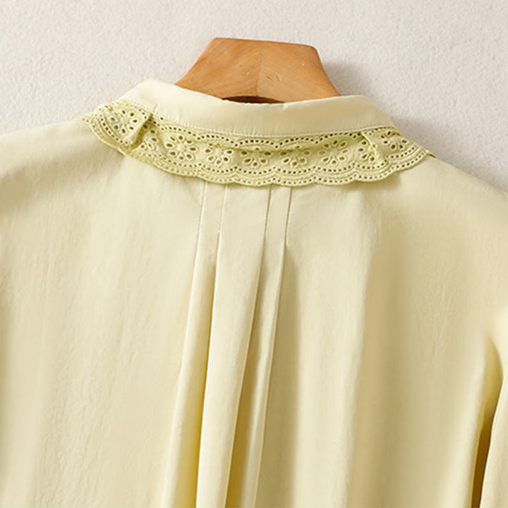 Chemise décontractée en coton à manches longues et revers en dentelle pour femme Buddha Stones - image 12