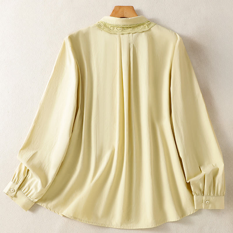 Chemise décontractée en coton à manches longues et revers en dentelle pour femme Buddha Stones - image 10