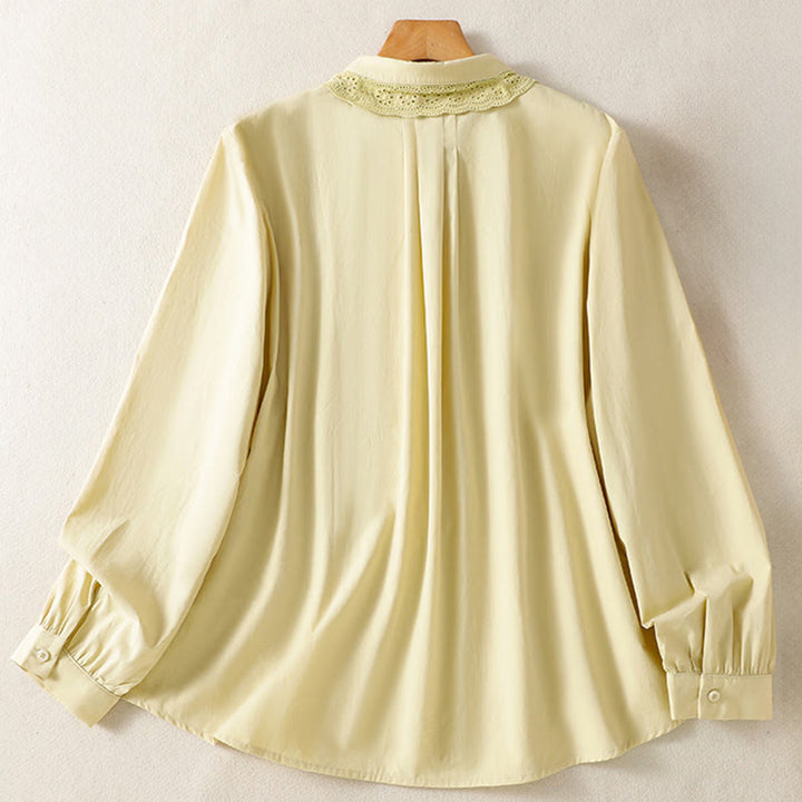 Chemise décontractée en coton à manches longues et revers en dentelle pour femme Buddha Stones - image 10