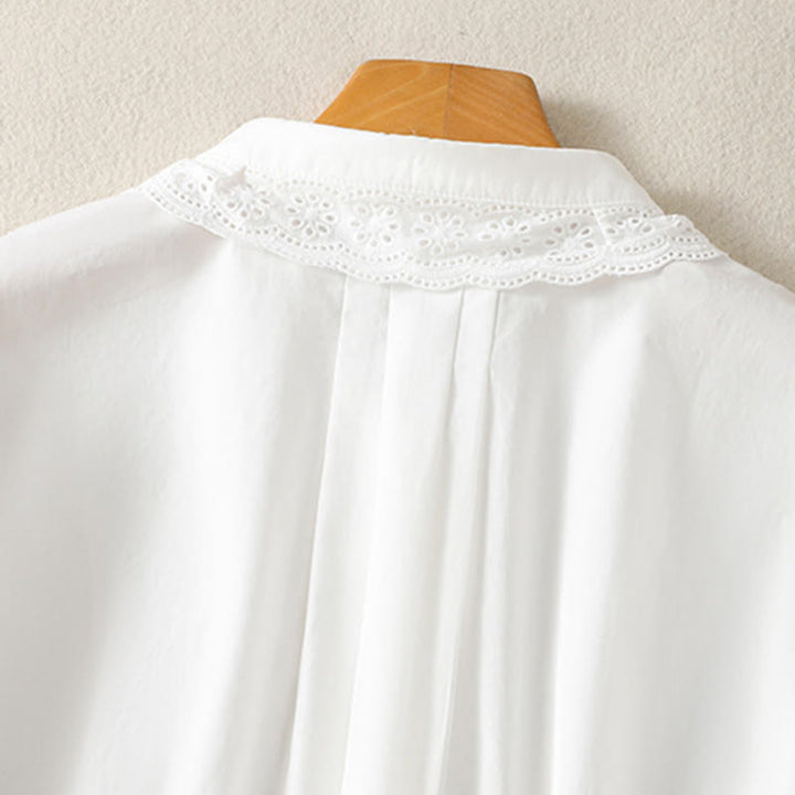 Chemise décontractée en coton à manches longues et revers en dentelle pour femme Buddha Stones - image 21