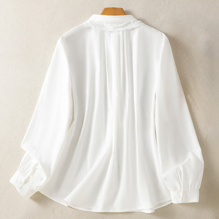 Chemise décontractée en coton à manches longues et revers en dentelle pour femme Buddha Stones - image 20