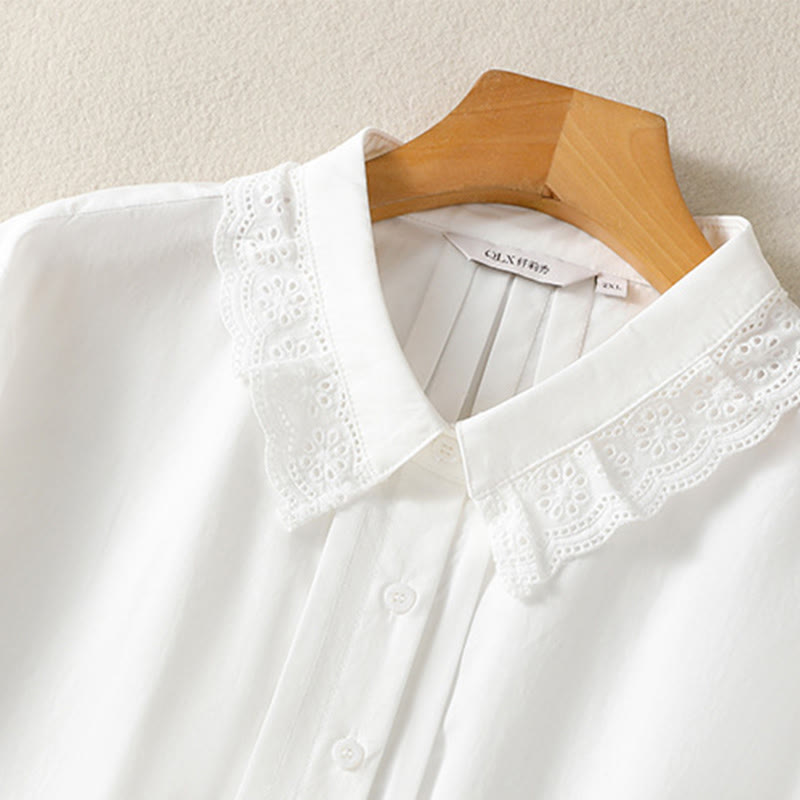 Chemise décontractée en coton à manches longues et revers en dentelle pour femme Buddha Stones - image 25