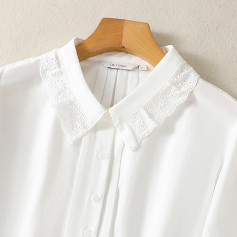 Chemise décontractée en coton à manches longues et revers en dentelle pour femme Buddha Stones - image 26