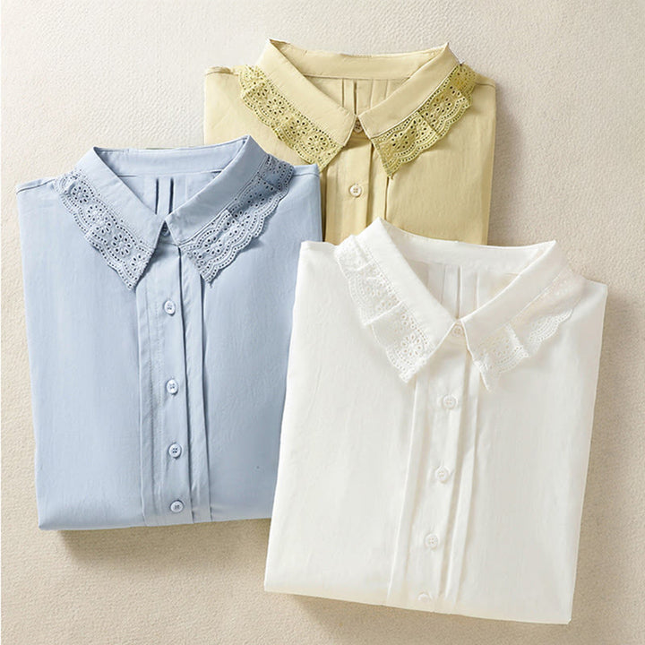 Chemise décontractée en coton à manches longues et revers en dentelle pour femme Buddha Stones - image 28