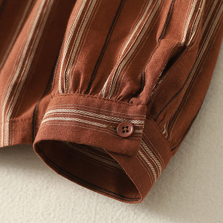 Chemise décontractée à manches longues en polyester pour femme, motif Buddha Stones, à rayures rétro - image 2