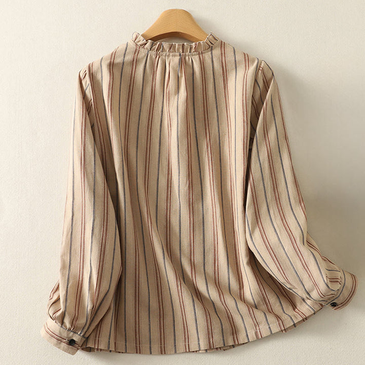 Chemise décontractée à manches longues en polyester pour femme, motif Buddha Stones, à rayures rétro - image 6