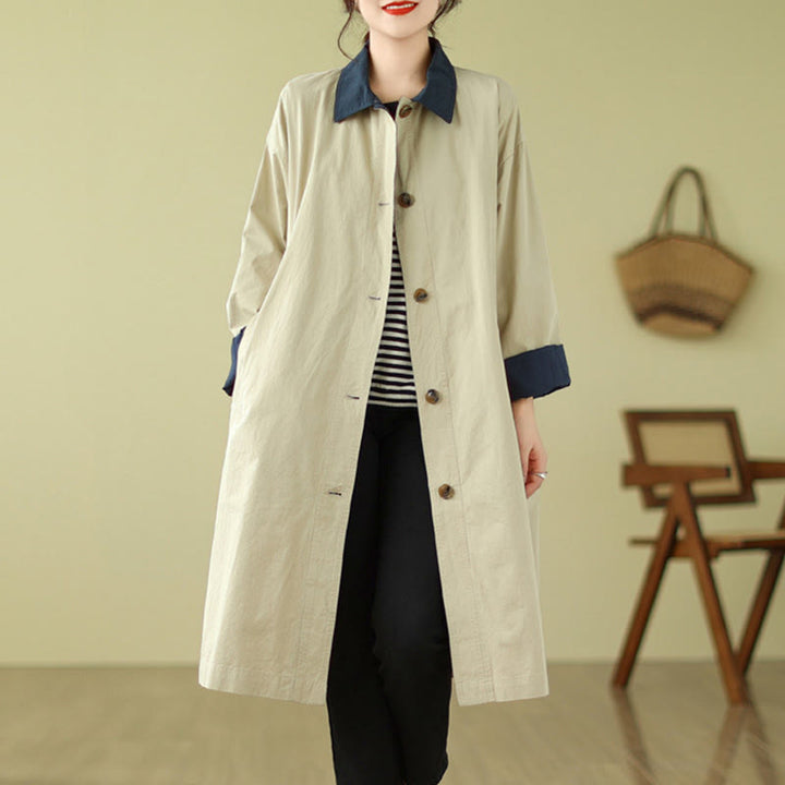 Manteau en coton pour femme avec poches et boutons colorés, motif Buddha Stones - Beige - US12，UK/AU16，EU44 (XL) - image 0