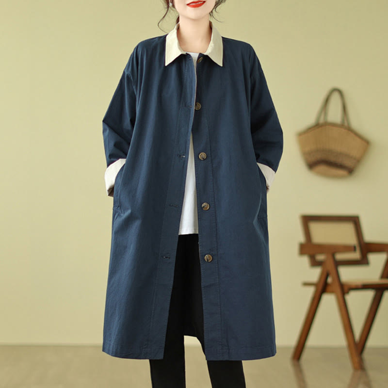 Manteau en coton pour femme avec poches et boutons colorés, motif Buddha Stones - Bleu nuit - US12，UK/AU16，EU44 (XL) - image 5