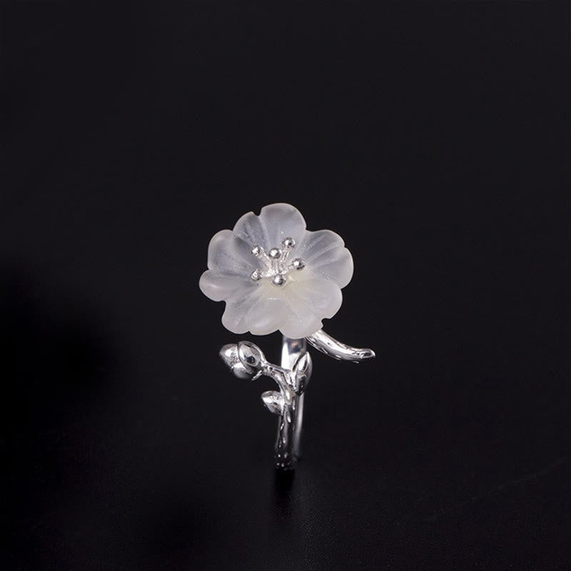 Bague de guérison réglable en argent sterling 925 avec fleur en cristal blanc naturel de Buddha Stones - image 1