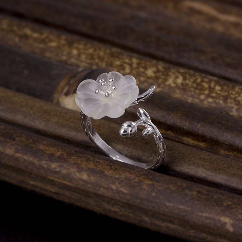 Bague de guérison réglable en argent sterling 925 avec fleur en cristal blanc naturel de Buddha Stones - Cristal blanc et argent sterling 925 - image 0