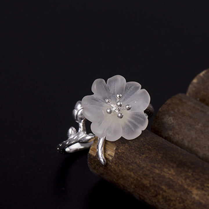 Bague de guérison réglable en argent sterling 925 avec fleur en cristal blanc naturel de Buddha Stones - image 3