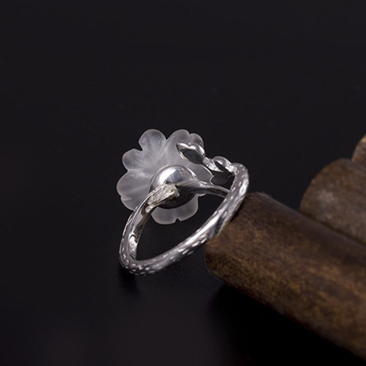 Bague de guérison réglable en argent sterling 925 avec fleur en cristal blanc naturel de Buddha Stones - image 7
