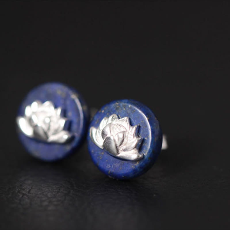 Buddha Stones Lazurite Argent Sterling 925 Motif Lotus Illumination  - image 1