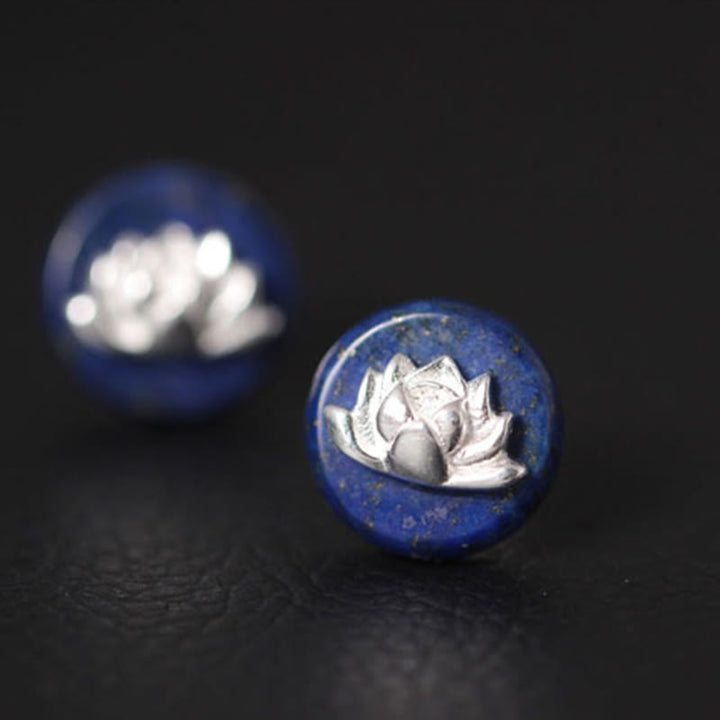 Buddha Stones Lazurite Argent Sterling 925 Motif Lotus Illumination  - image 8
