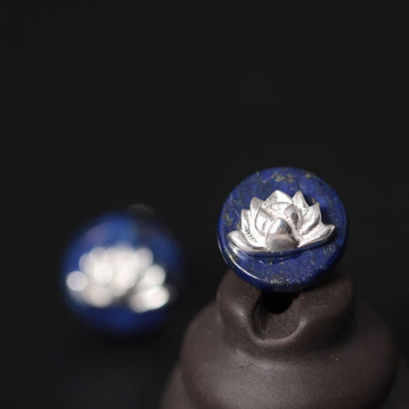 Buddha Stones Lazurite Argent Sterling 925 Motif Lotus Illumination  - image 9