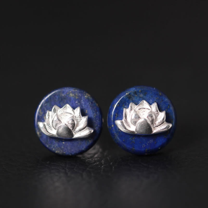 Buddha Stones Lazurite Argent Sterling 925 Motif Lotus Illumination  - Lotus en lazurite (poteaux en argent sterling 925) - image 0