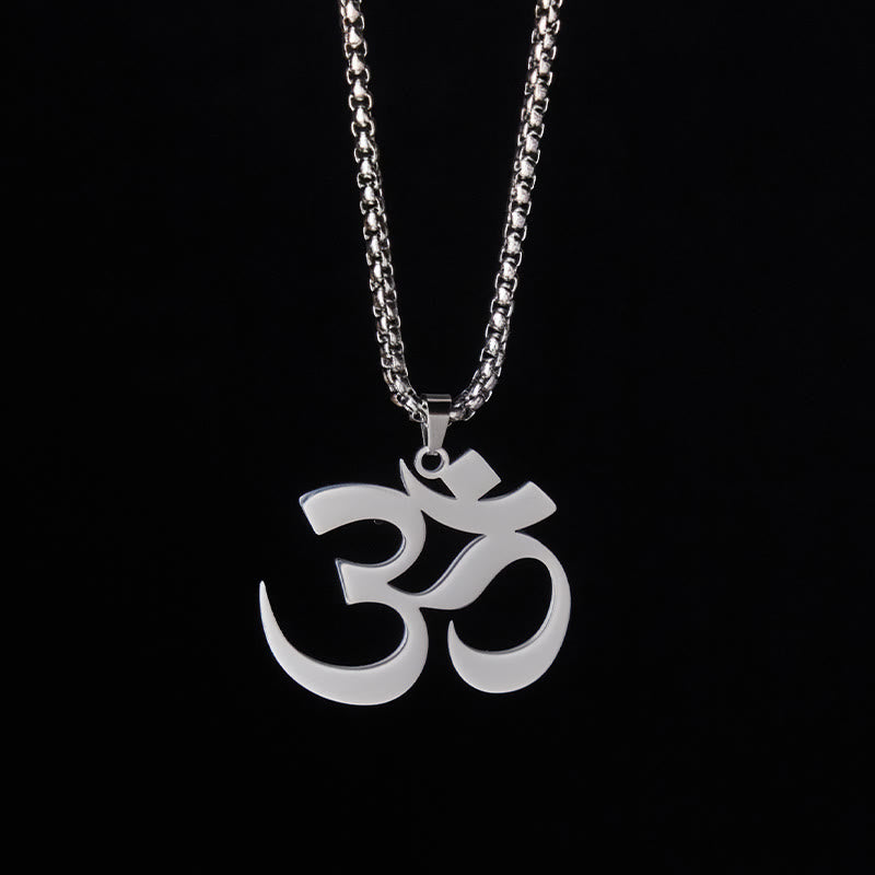 Buddha Stones Collier pendentif en acier inoxydable avec symbole Om et mantra - Argent - image 8