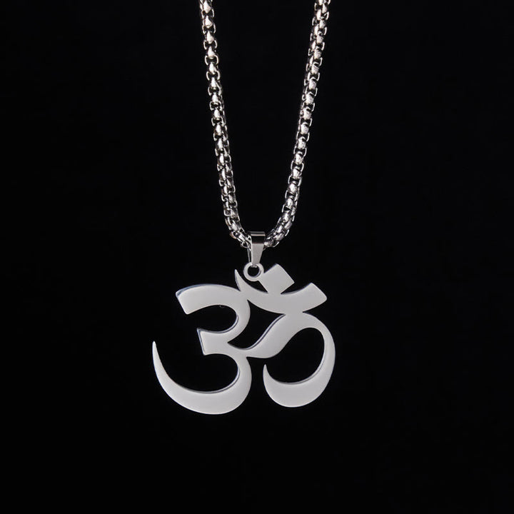 Buddha Stones Collier pendentif en acier inoxydable avec symbole Om et mantra - Argent - image 8