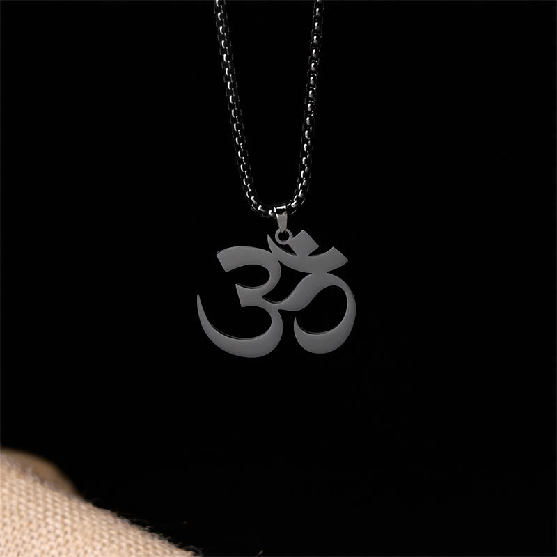 Buddha Stones Collier pendentif en acier inoxydable avec symbole Om et mantra - Noir - image 15