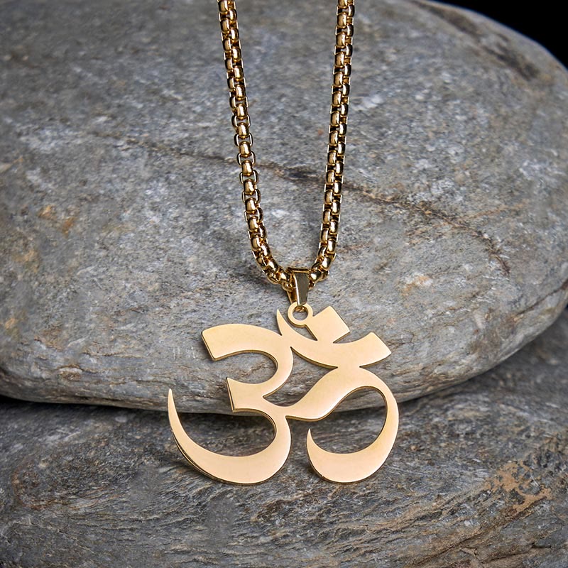 Buddha Stones Collier pendentif en acier inoxydable avec symbole Om et mantra - image 1