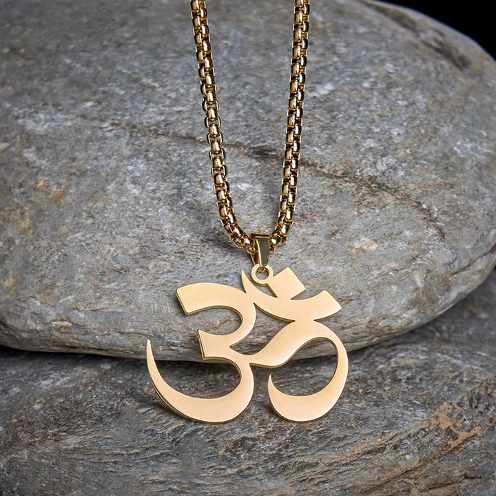 Buddha Stones Collier pendentif en acier inoxydable avec symbole Om et mantra - image 1