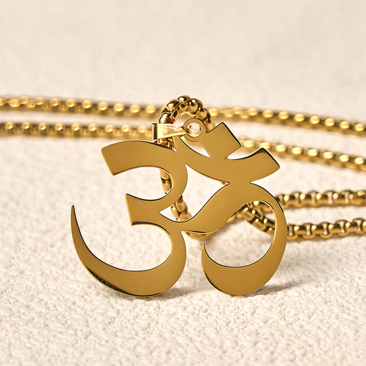 Buddha Stones Collier pendentif en acier inoxydable avec symbole Om et mantra - image 2