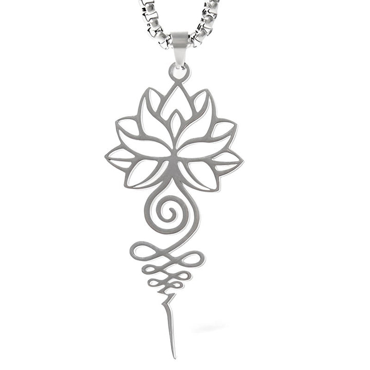 Collier pendentif en acier inoxydable représentant le symbole du chakra Unalome et des Buddha Stones - image 5