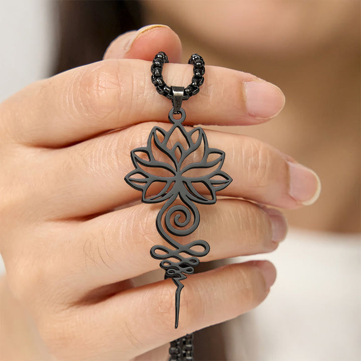 Collier pendentif en acier inoxydable représentant le symbole du chakra Unalome et des Buddha Stones - image 16