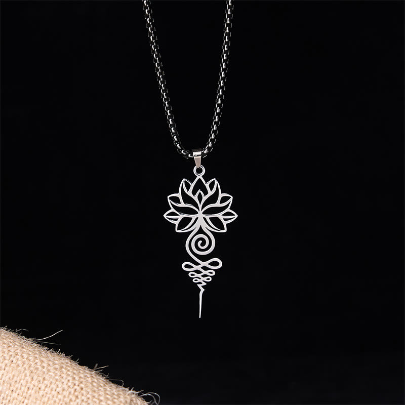 Collier pendentif en acier inoxydable représentant le symbole du chakra Unalome et des Buddha Stones - image 1