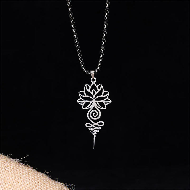 Collier pendentif en acier inoxydable représentant le symbole du chakra Unalome et des Buddha Stones - image 1