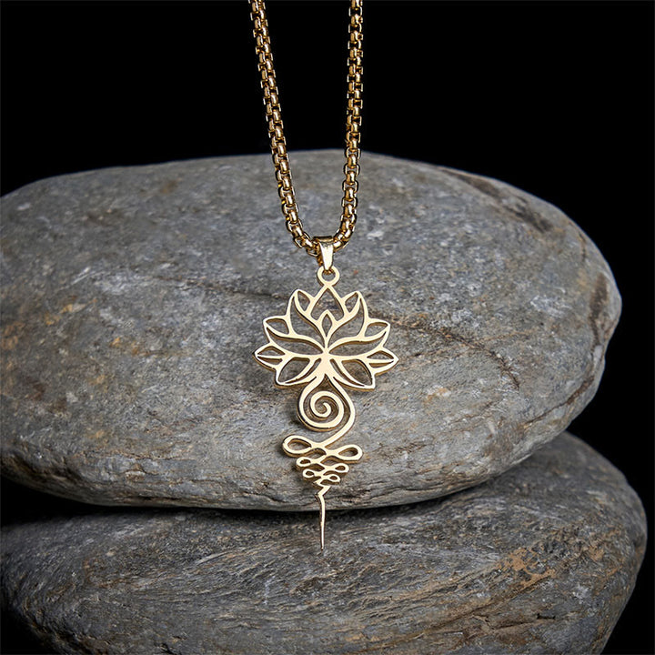 Collier pendentif en acier inoxydable représentant le symbole du chakra Unalome et des Buddha Stones - Or - image 7