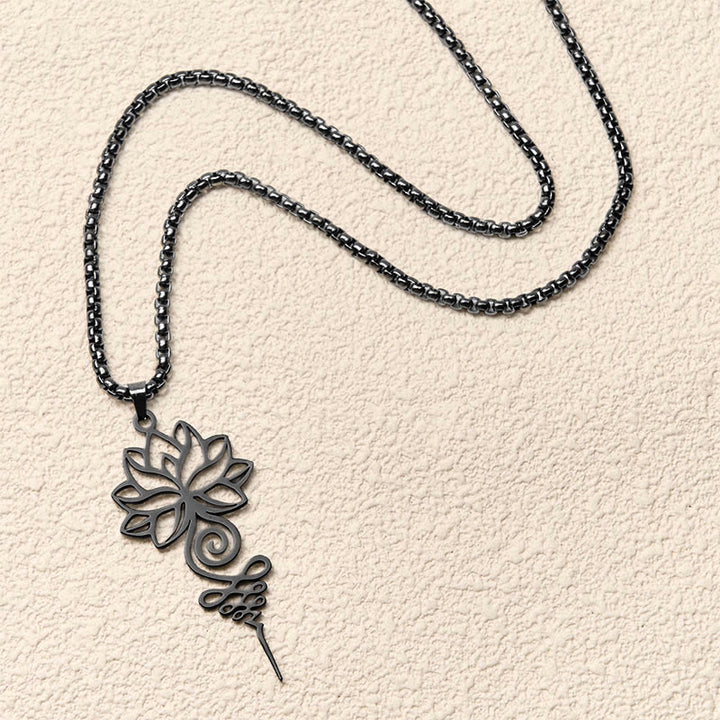 Collier pendentif en acier inoxydable représentant le symbole du chakra Unalome et des Buddha Stones - image 15